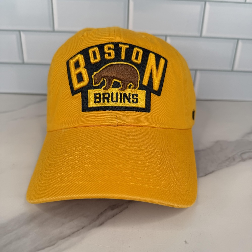 Boston Bruins Hat Cap Strap Back Mens One Size Yellow Black NHL Hockey Bear 47